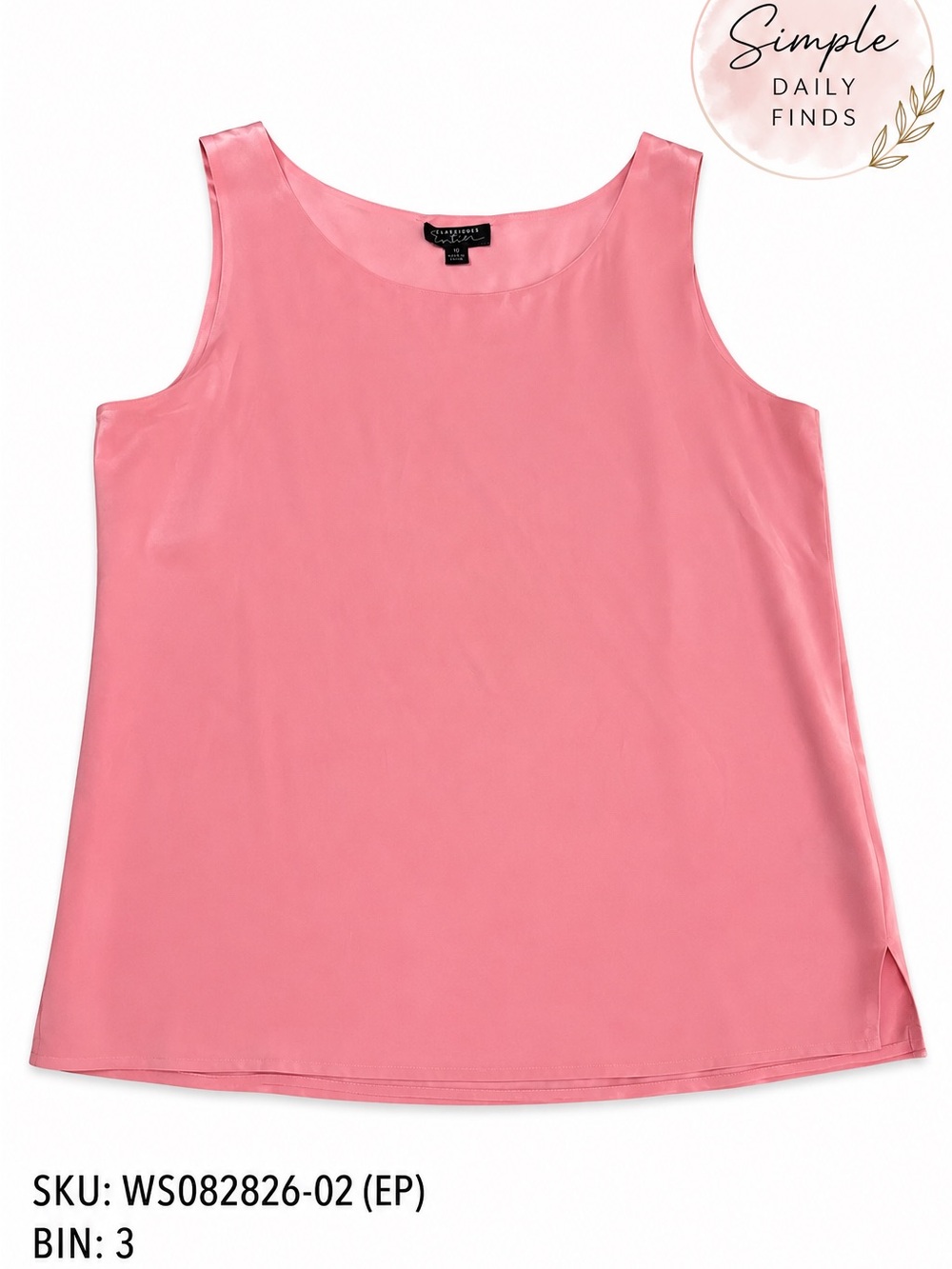 Classiques Entier Pink 100% Silk Sleeveless Blouse Size 10